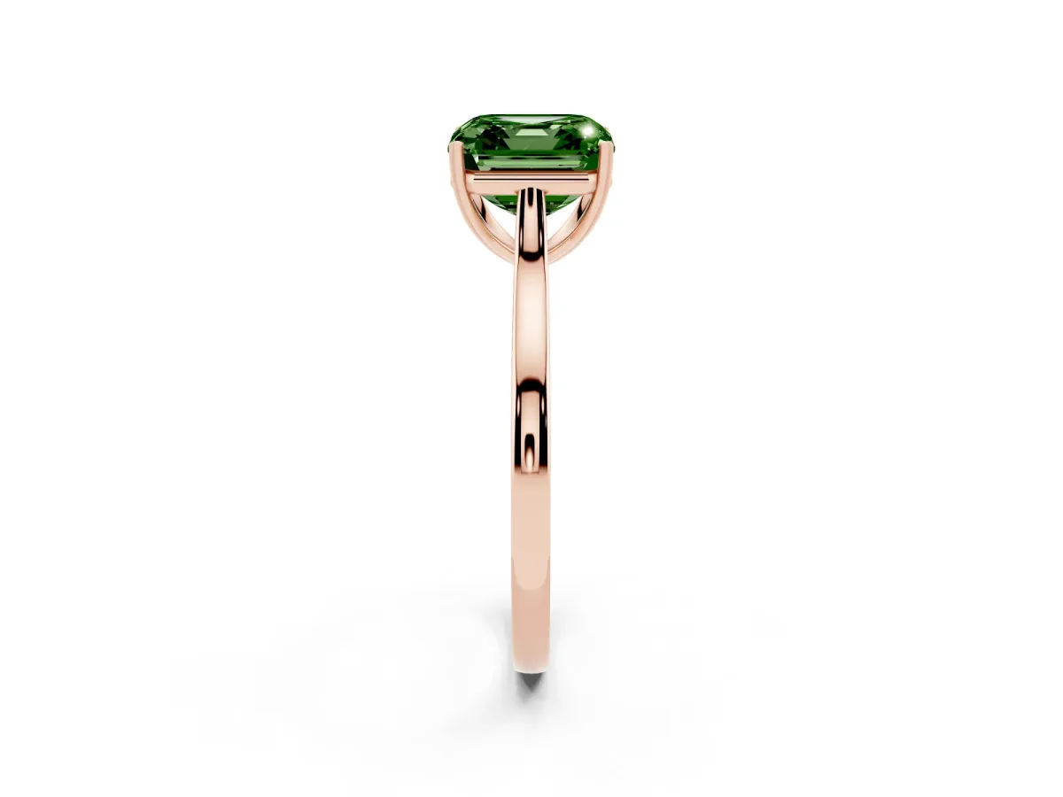 Fancy Green Asscher Cut Solitaire Heart Prong Engagement Ring with Tapered Band Rose gold