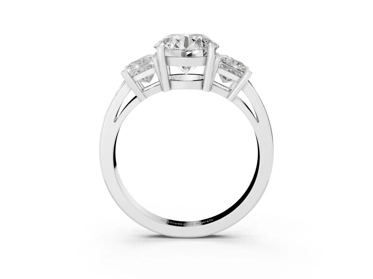 Three-Stone Round Cut Cut Solitaire Ring with Prong Setting Platinum