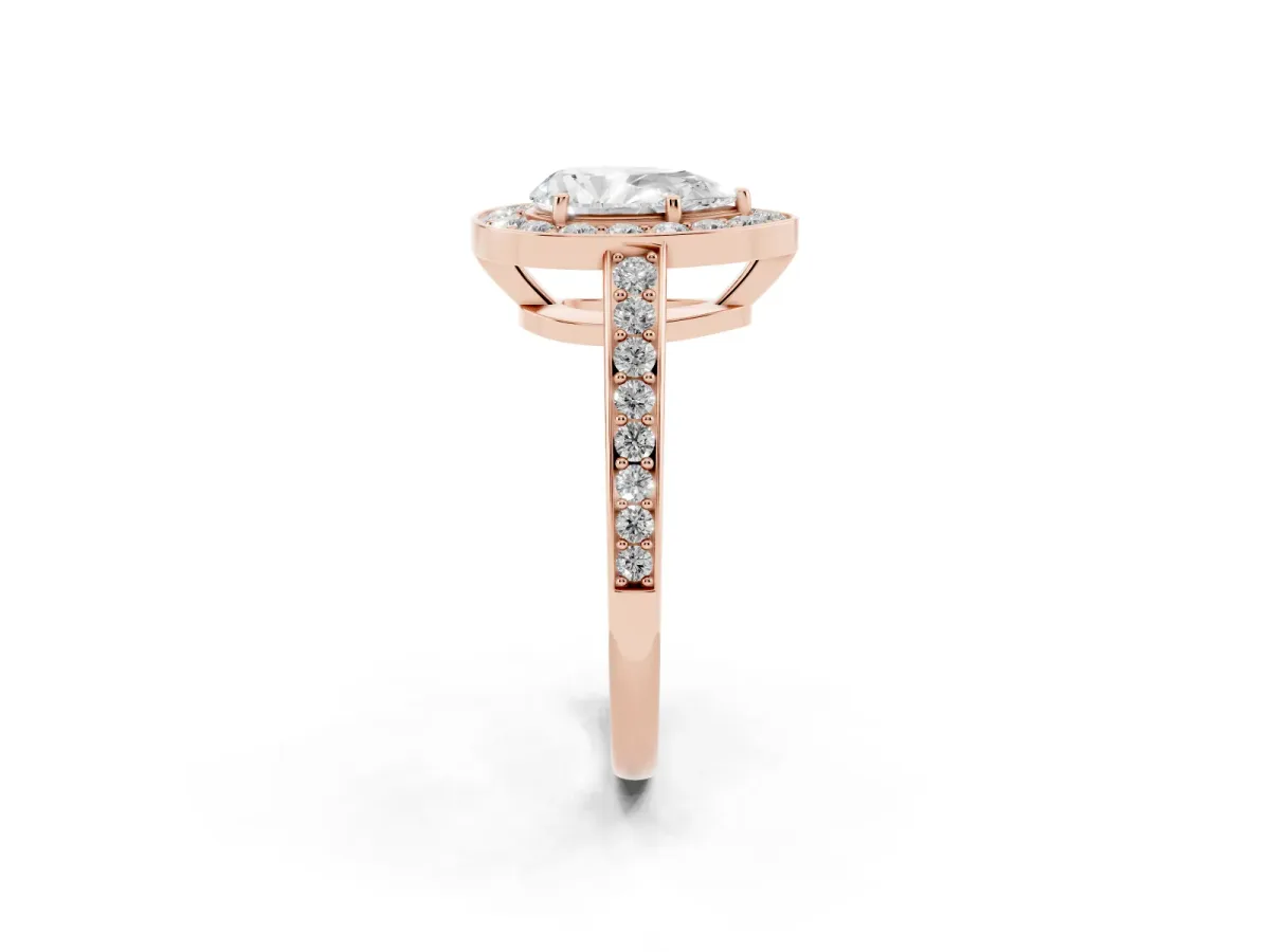 Pear Cut Halo Pavé Diamond Engagement Ring with Bezel Setting Rose gold