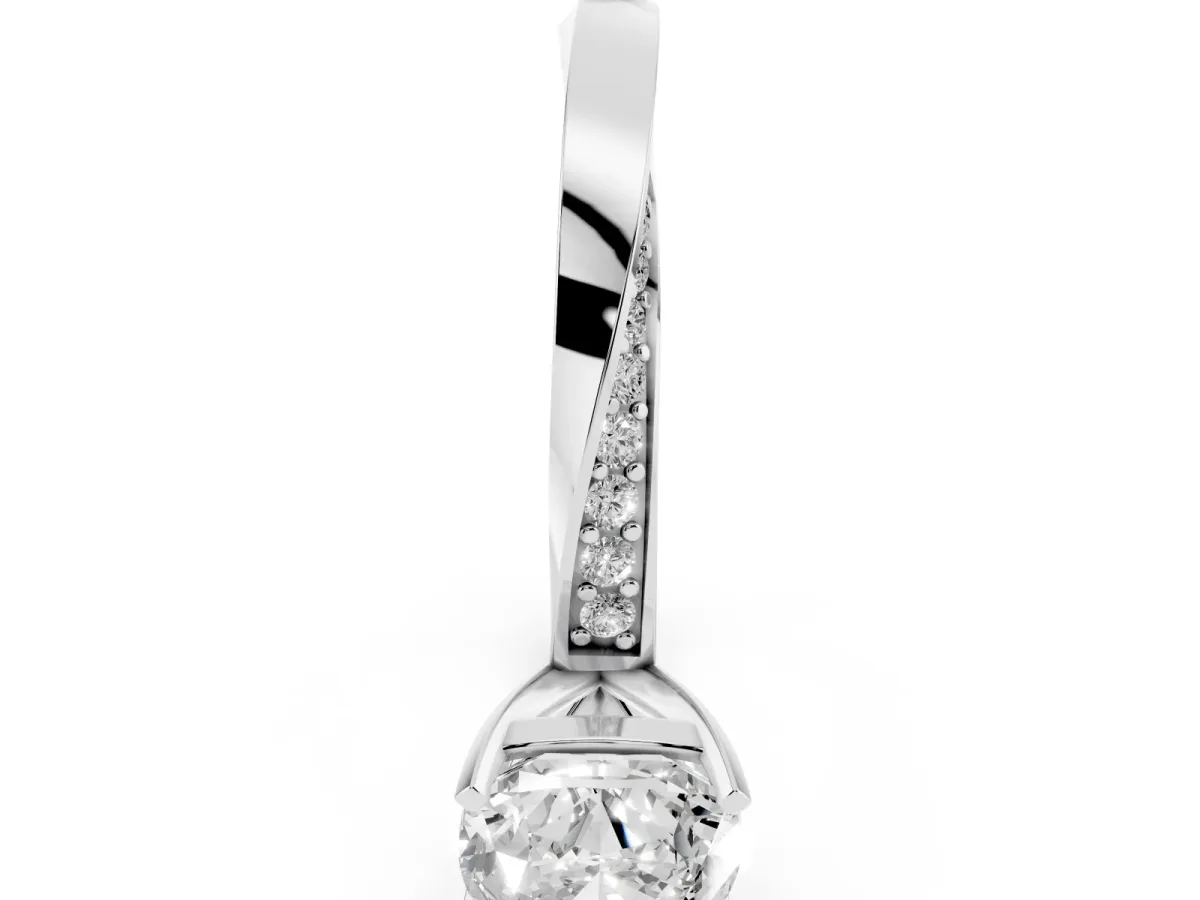 Cushion Cut Diamond Engagement Ring with Side Stone Accents and Four-Prong Setting Silver