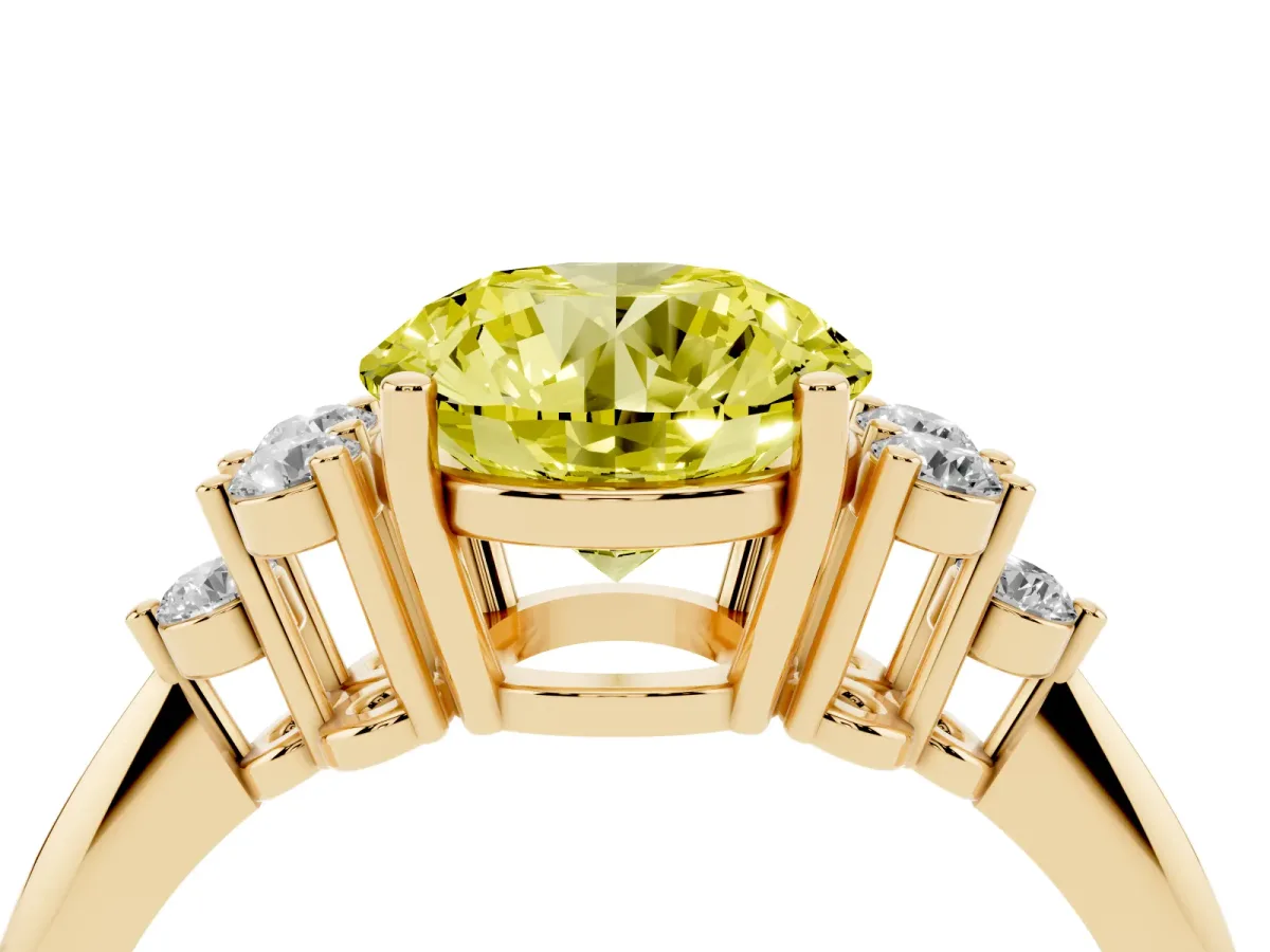 Fancy Yellow Round Cut Cut Diamond Cluster Ring with Solitaire Band and Four-Prong Setting Yellow gold