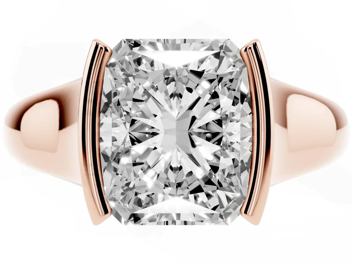 Radiant Cut Solitaire Tension Set Diamond Ring with Split Shank Band Rose gold