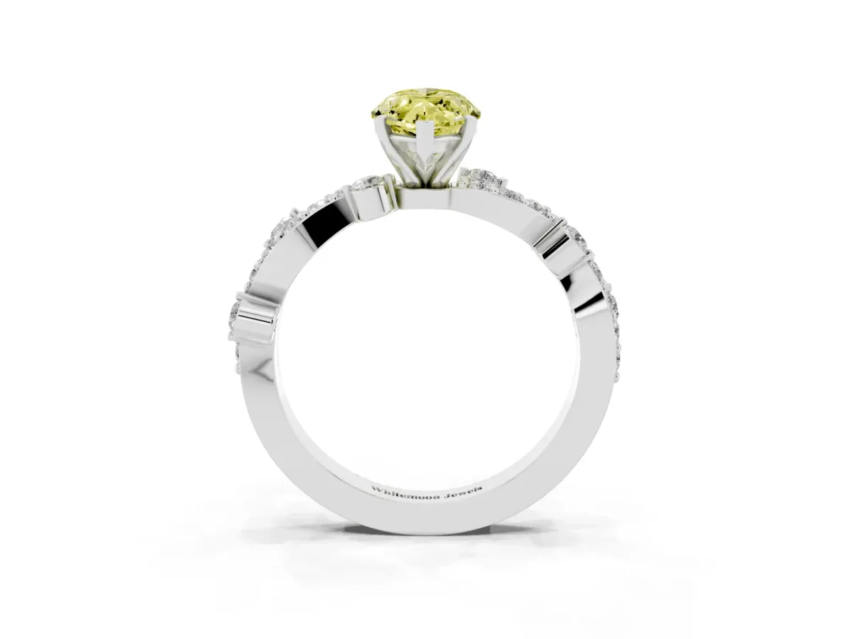 Fancy Yellow Marquise Cut Cut Solitaire Diamond Twisted Band with Pave Setting Silver