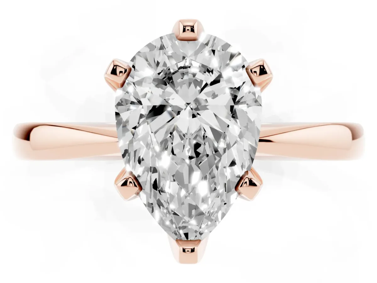 Pear Cut Solitaire Engagement Ring with Six-Prong Setting and Tapered Band Rose gold