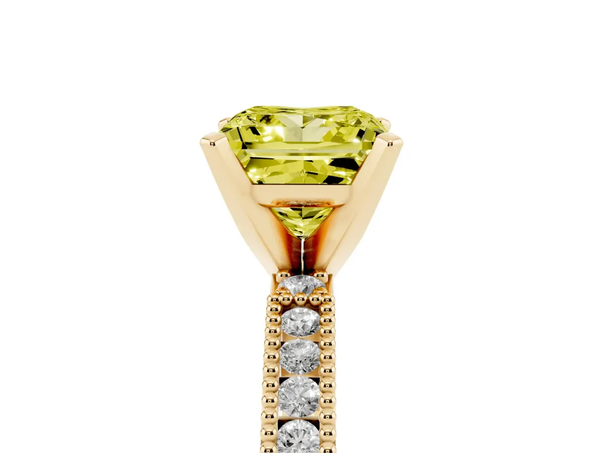 Fancy Yellow Princess Cut Solitaire with Pavé Band and Four-Prong Setting Yellow gold