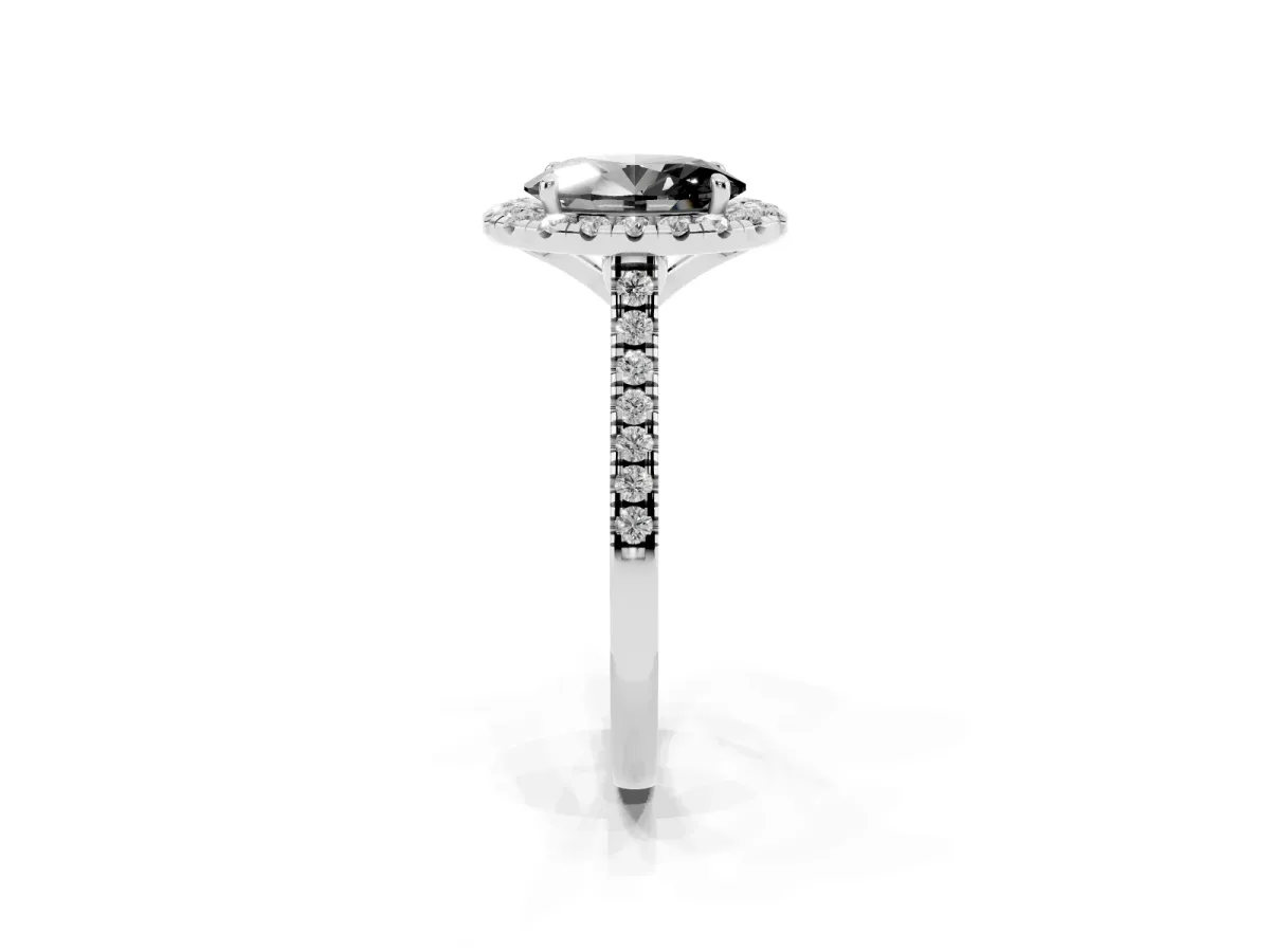 Fancy Black Oval Cut Diamond Cushion Halo Ring with Pavé Band Silver