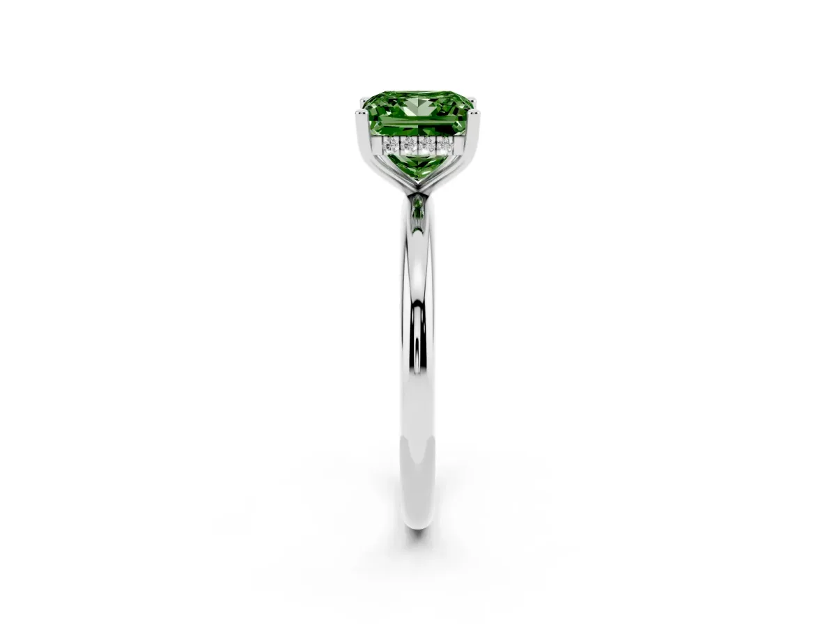 Fancy Green Princess Cut Cut Solitaire Engagement Ring with Four-Prong Setting and Classic Band White gold