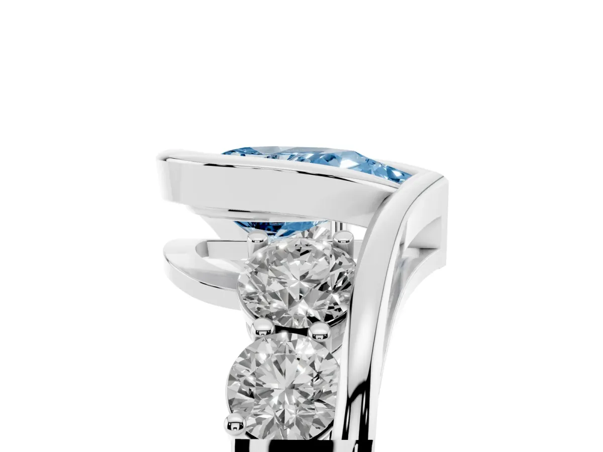 Fancy Blue Bezel Set Pear Cut Diamond Bypass Ring with Round Accents Platinum