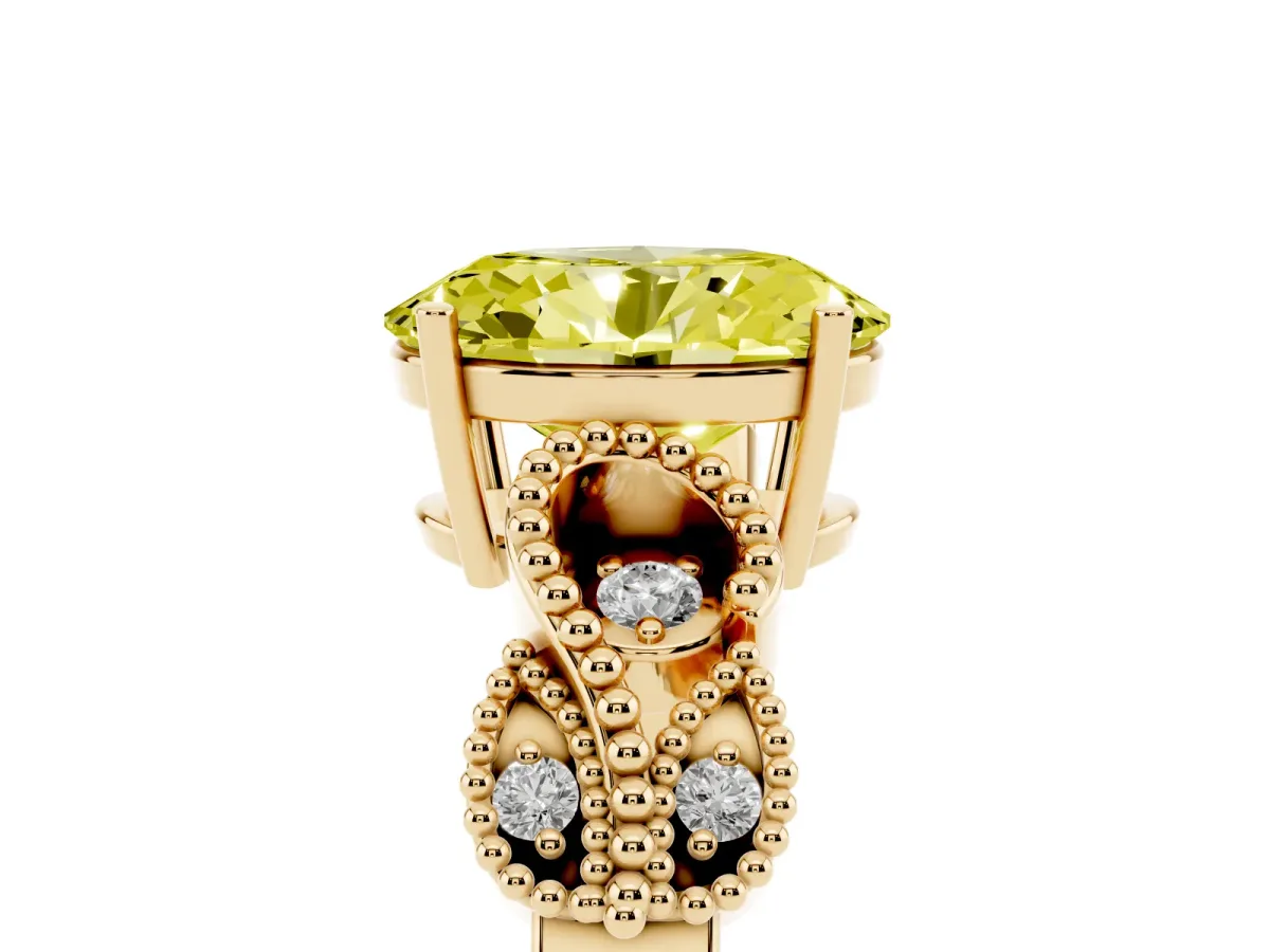 Fancy Yellow Oval Cut Solitaire Milgrain Leaf Band with Prong Setting Yellow gold