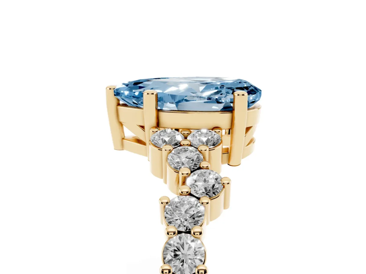 Fancy Blue Pear Cut Diamond Scattered Round Accent Ring with Prong Setting Yellow gold