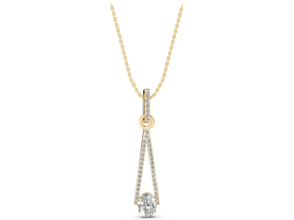 Round Diamond V-Prong Pavé Pendant Yellow gold