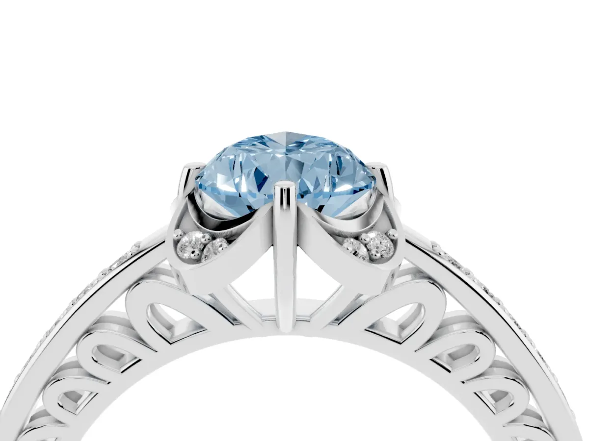 Fancy Blue Pear Cut Cut Halo Diamond Ring with Channel Set Band and Four-Prong Setting Silver