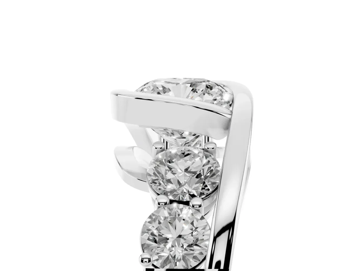 Bezel Set Cushion Cut Diamond Bypass Ring with Round Accents Silver