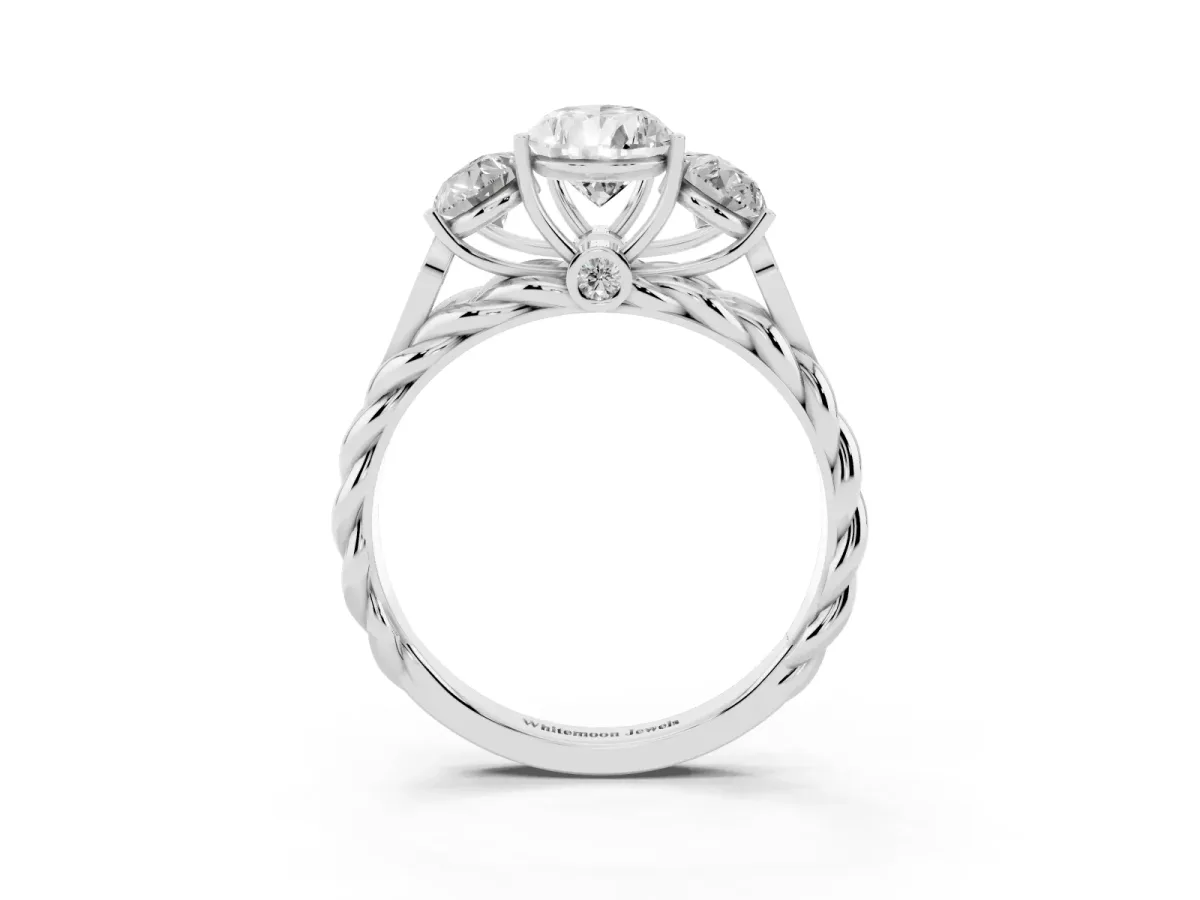 Three-Stone Pear Cut Diamond Braided Band Ring with Four-Prong Setting Silver
