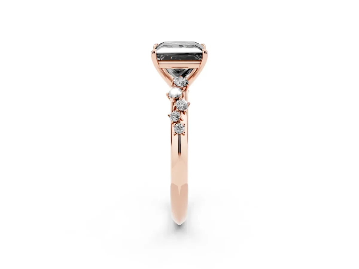 Fancy Black Princess Cut Diamond Cluster Side Stone Solitaire Ring with Prong Setting Rose gold