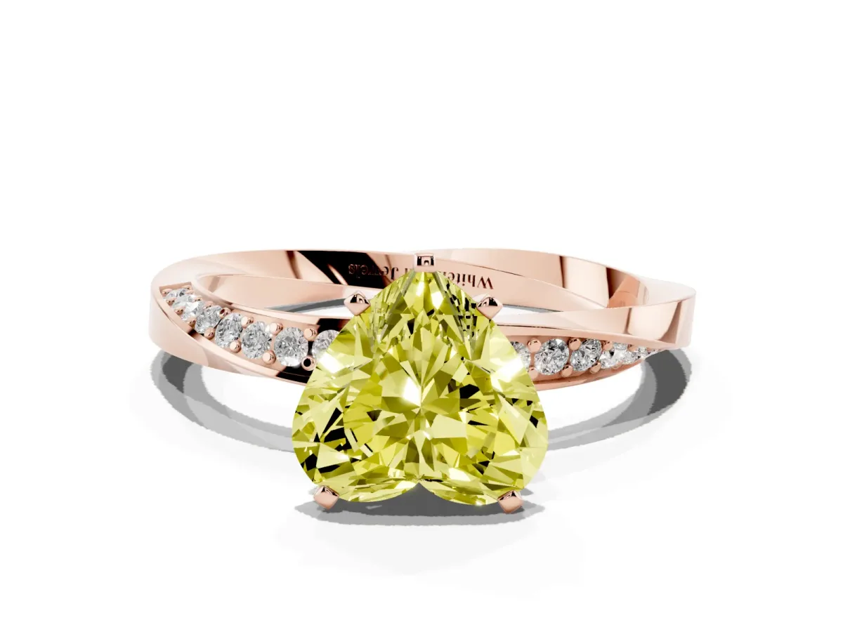 Fancy Yellow Heart Cut Diamond Engagement Ring with Side Stone Accents and Four-Prong Setting Rose gold