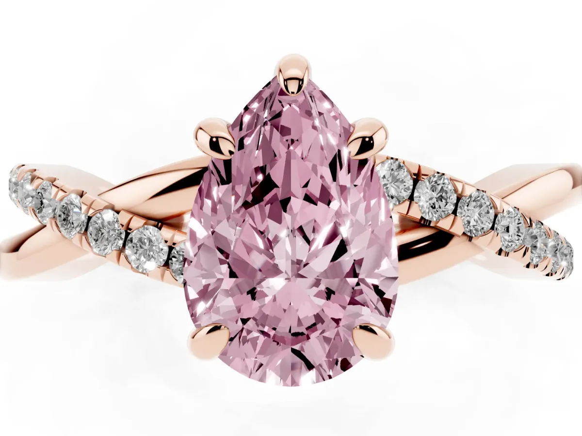 Fancy Pink Pear Cut Cut Diamond Twist Band Solitaire with Prong Setting Rose gold