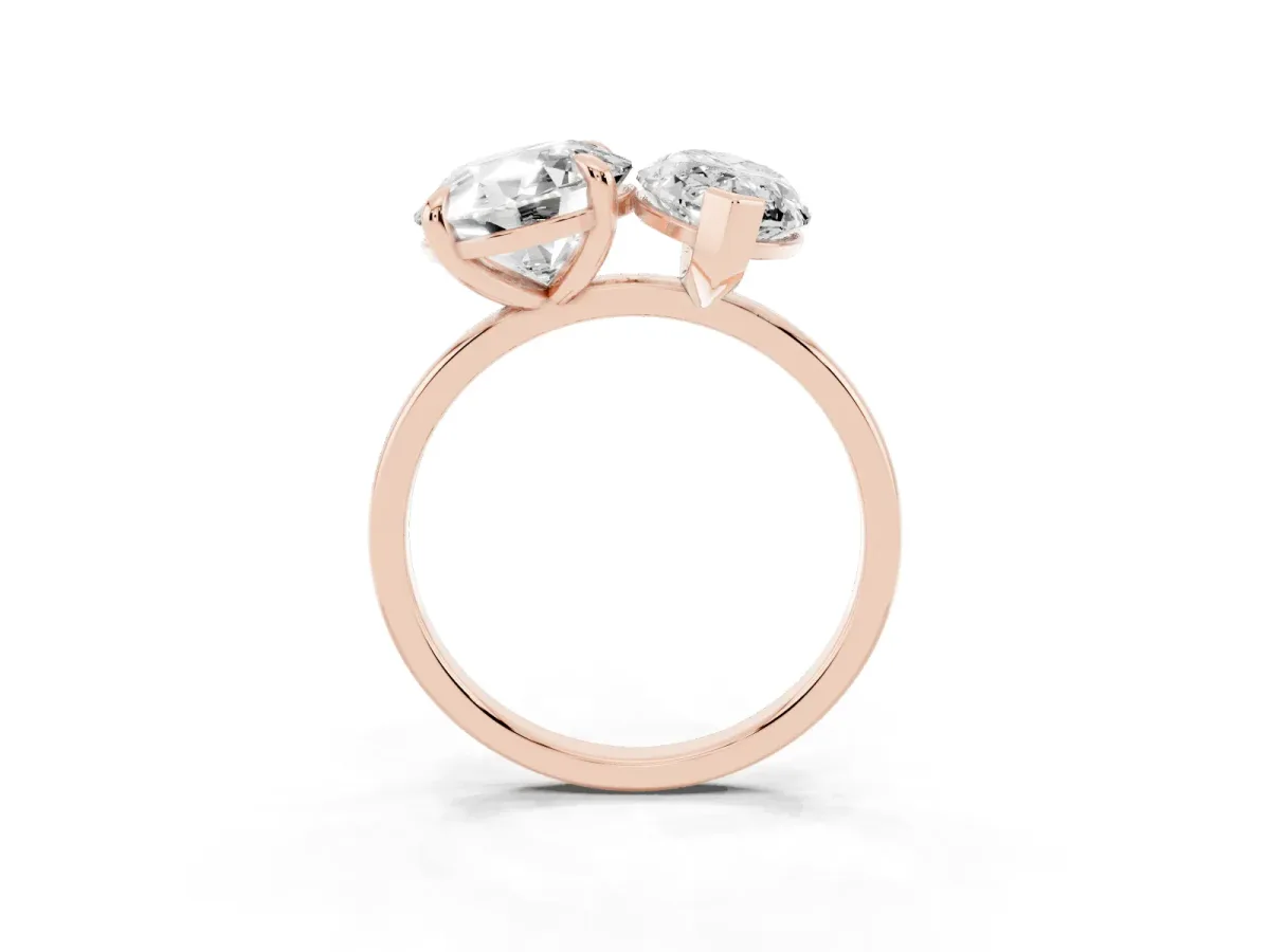 Round and Marquise Toi Moi Ring with Prong Setting and Plain Band Rose gold