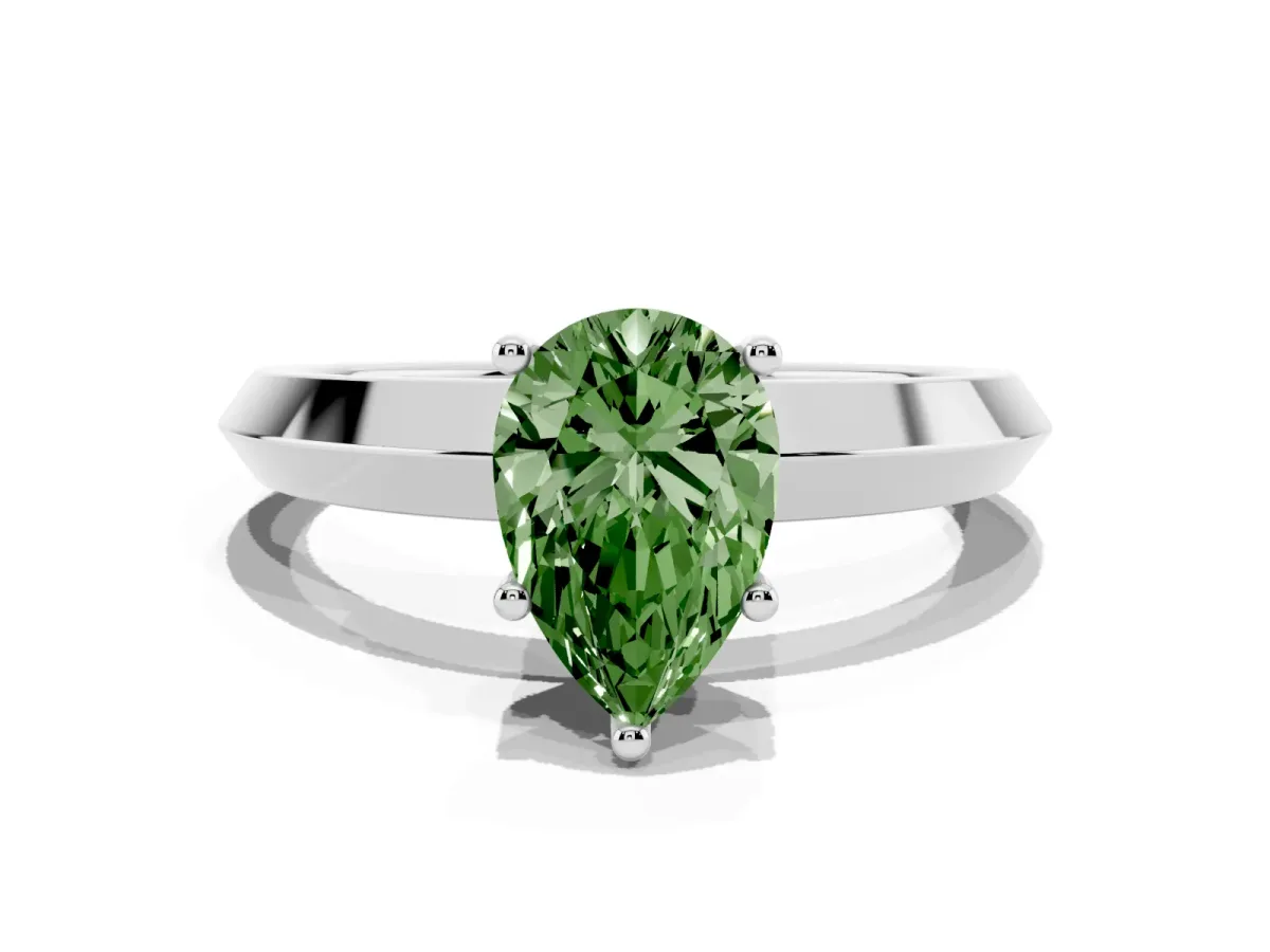 Fancy Green Pear Cut Cut Solitaire Engagement Ring with Flat Band and Four-Prong Setting Silver