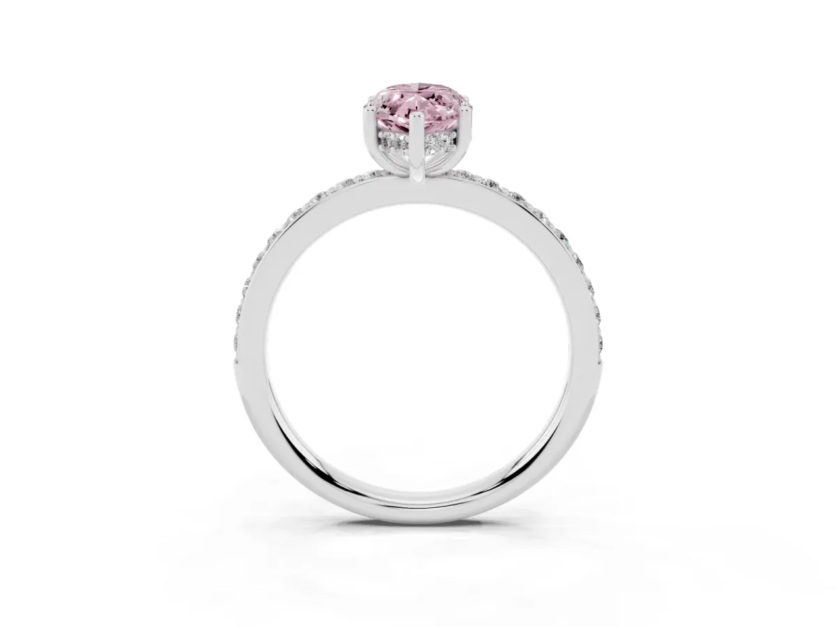 Fancy Pink Marquise Cut Cut Diamond Pavé Band Ring with Four-Prong Setting Silver