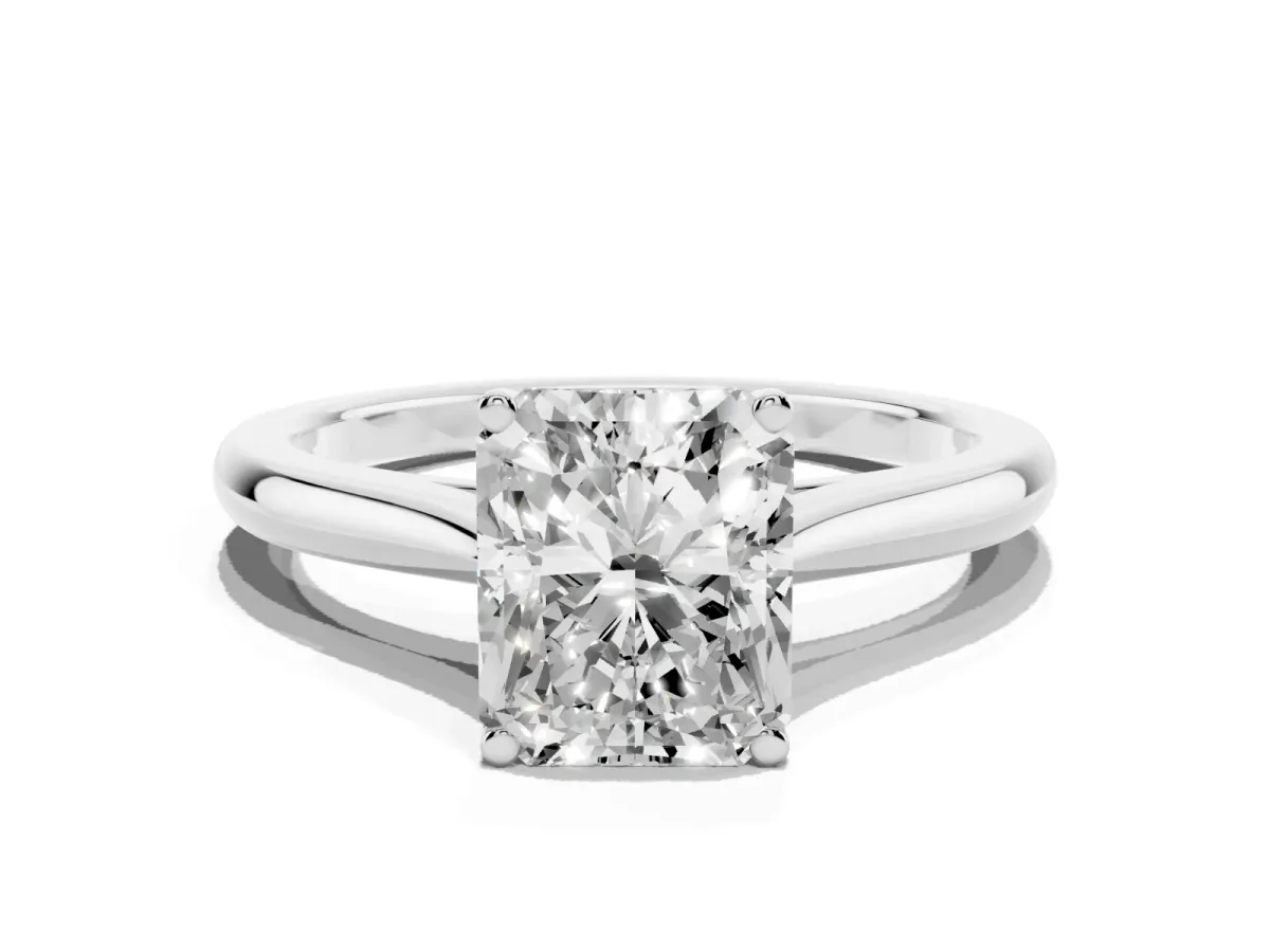 Radiant Cut Cut Solitaire Ring with Cathedral Band and Four-Prong Setting Silver