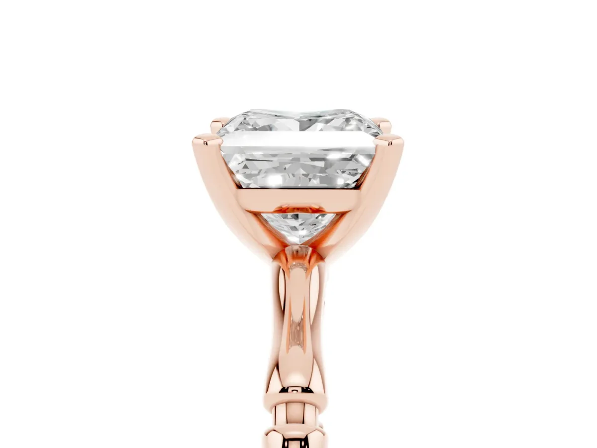 Princess Cut Solitaire Diamond Ring with Bamboo Band and Four-Prong Setting Rose gold