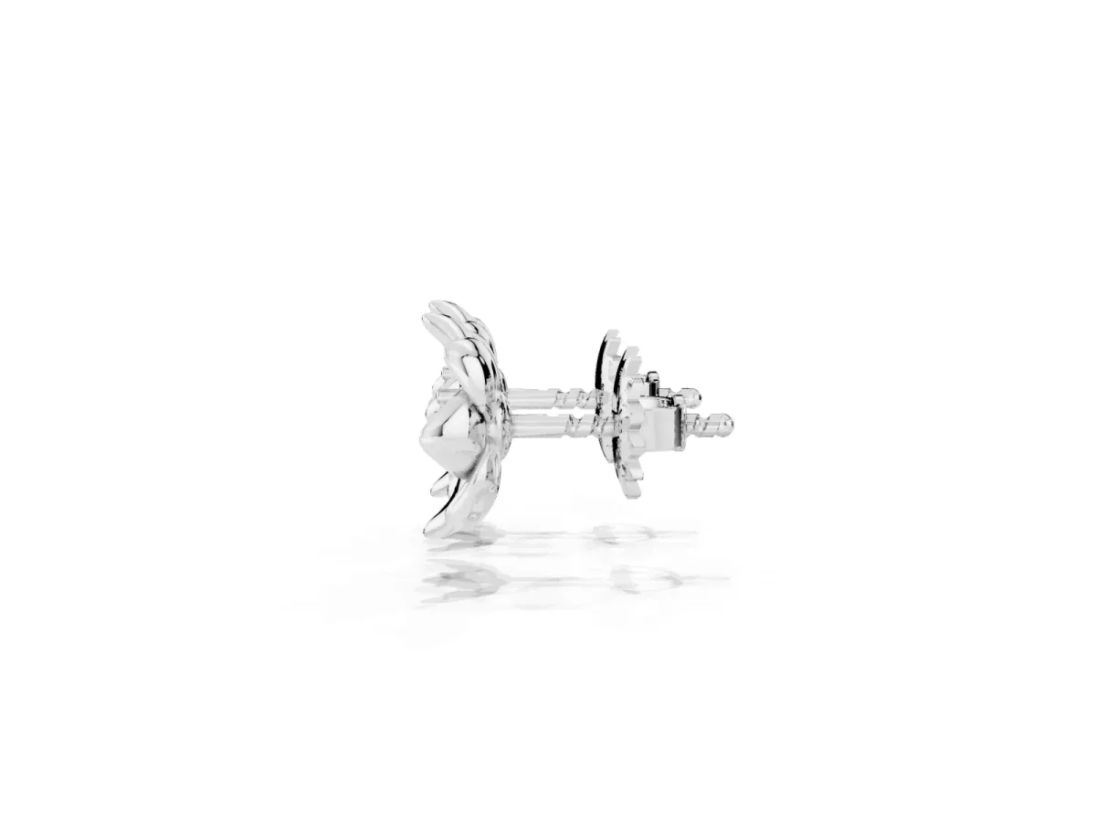 Round Diamond Magnolia Floral Stud Earrings Platinum
