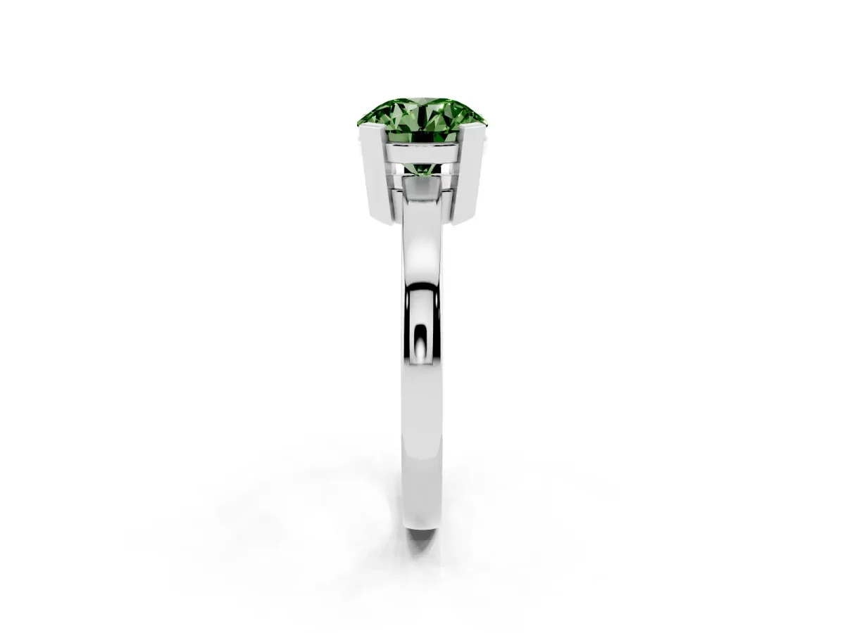 Fancy Green Round Cut Cut Solitaire Ring with Four-Prong Setting and Classic Band Silver