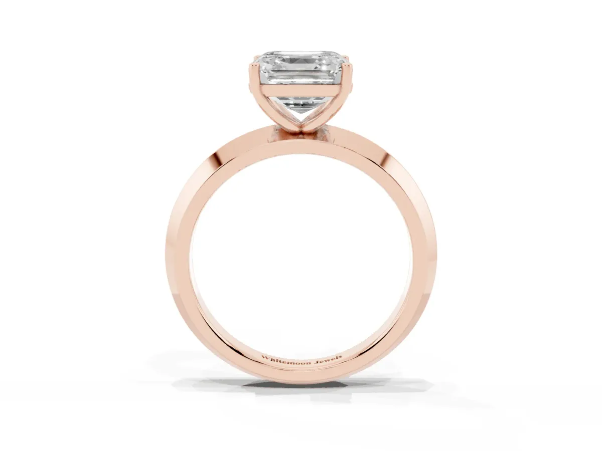 Asscher Cut Cut Solitaire Engagement Ring with Flat Band and Four-Prong Setting Rose gold