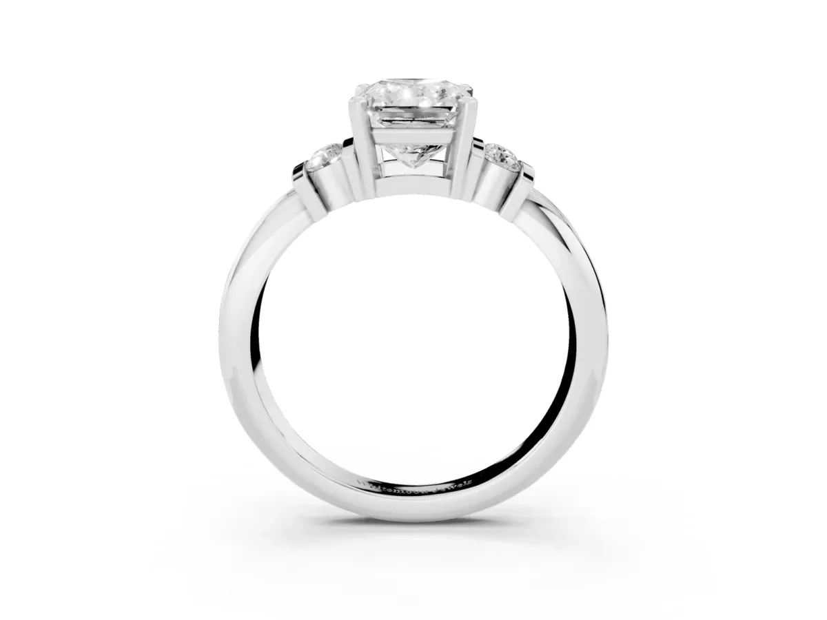 Radiant Cut Cut Three-Stone Channel Set Ring with Bar Prongs Silver