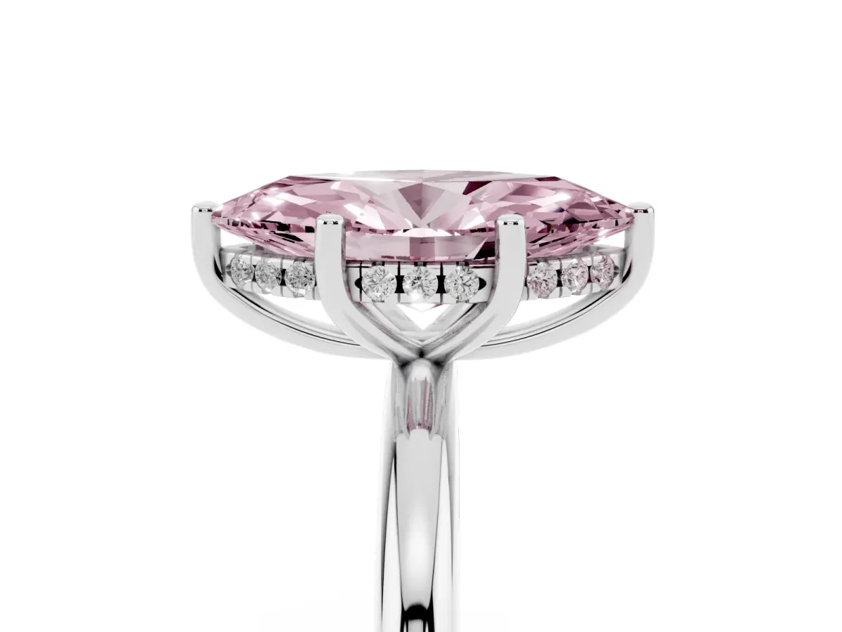 Fancy Pink Marquise Cut Cut Solitaire Engagement Ring with Four-Prong Setting and Classic Band Silver