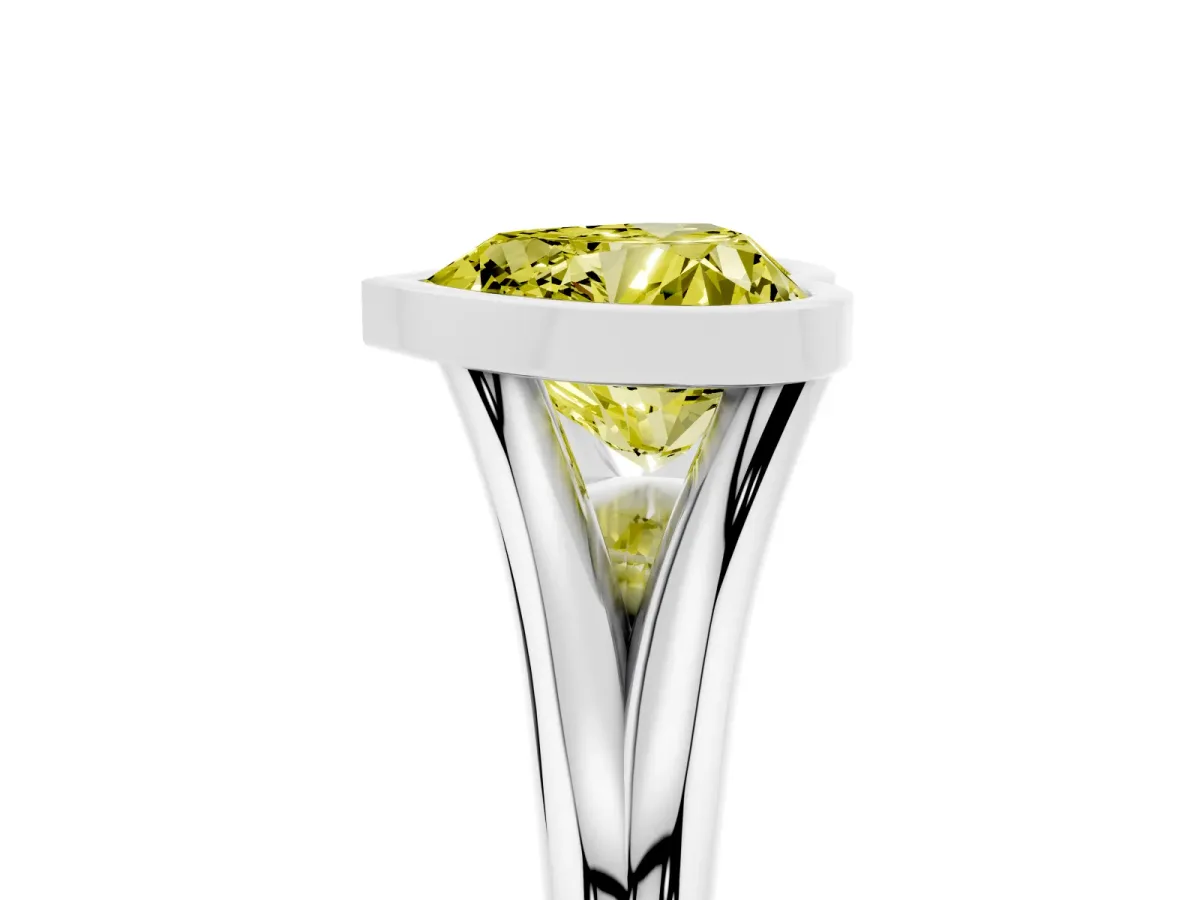 Fancy Yellow Bezel Set Heart Cut Cut Solitaire Ring with Tapered Band White gold