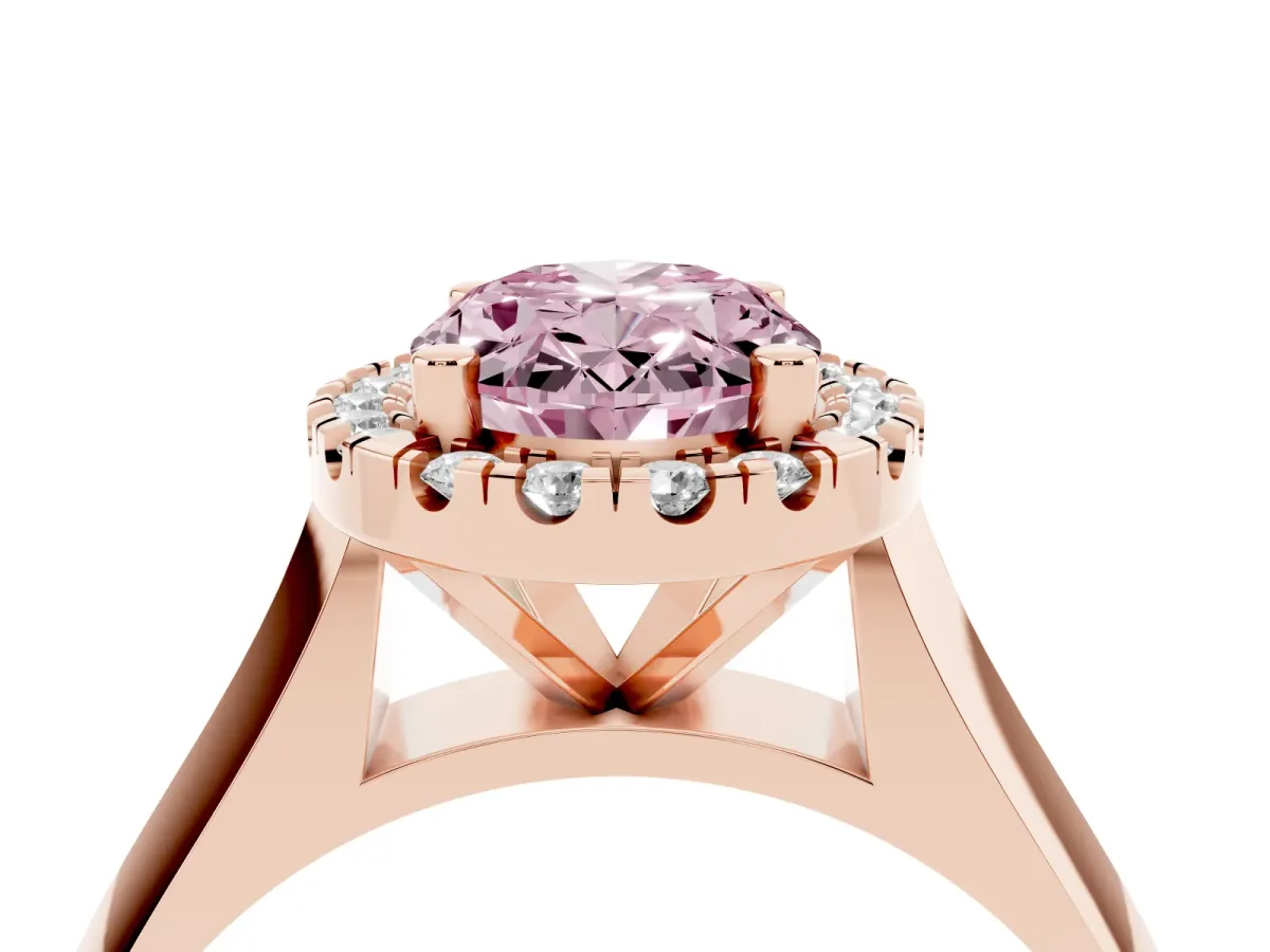 Fancy Pink Oval Cut Cut Halo Solitaire Engagement Ring with Square Band and Four-Prong Setting Rose gold