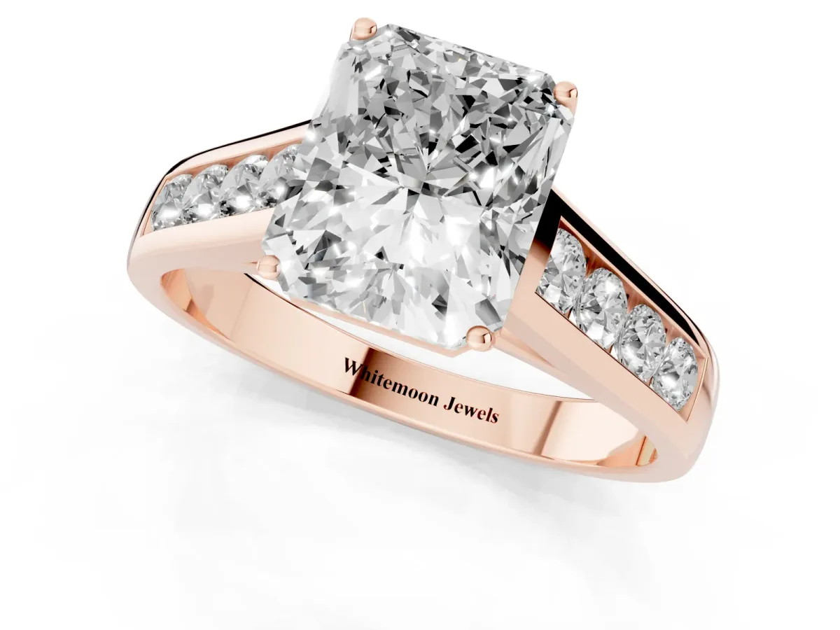 Radiant Cut Solitaire Channel-Set Diamond Engagement Ring with Four-Prong Setting Rose gold