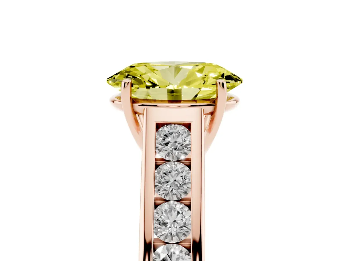 Fancy Yellow Oval Cut Solitaire Channel-Set Diamond Engagement Ring with Four-Prong Setting Rose gold