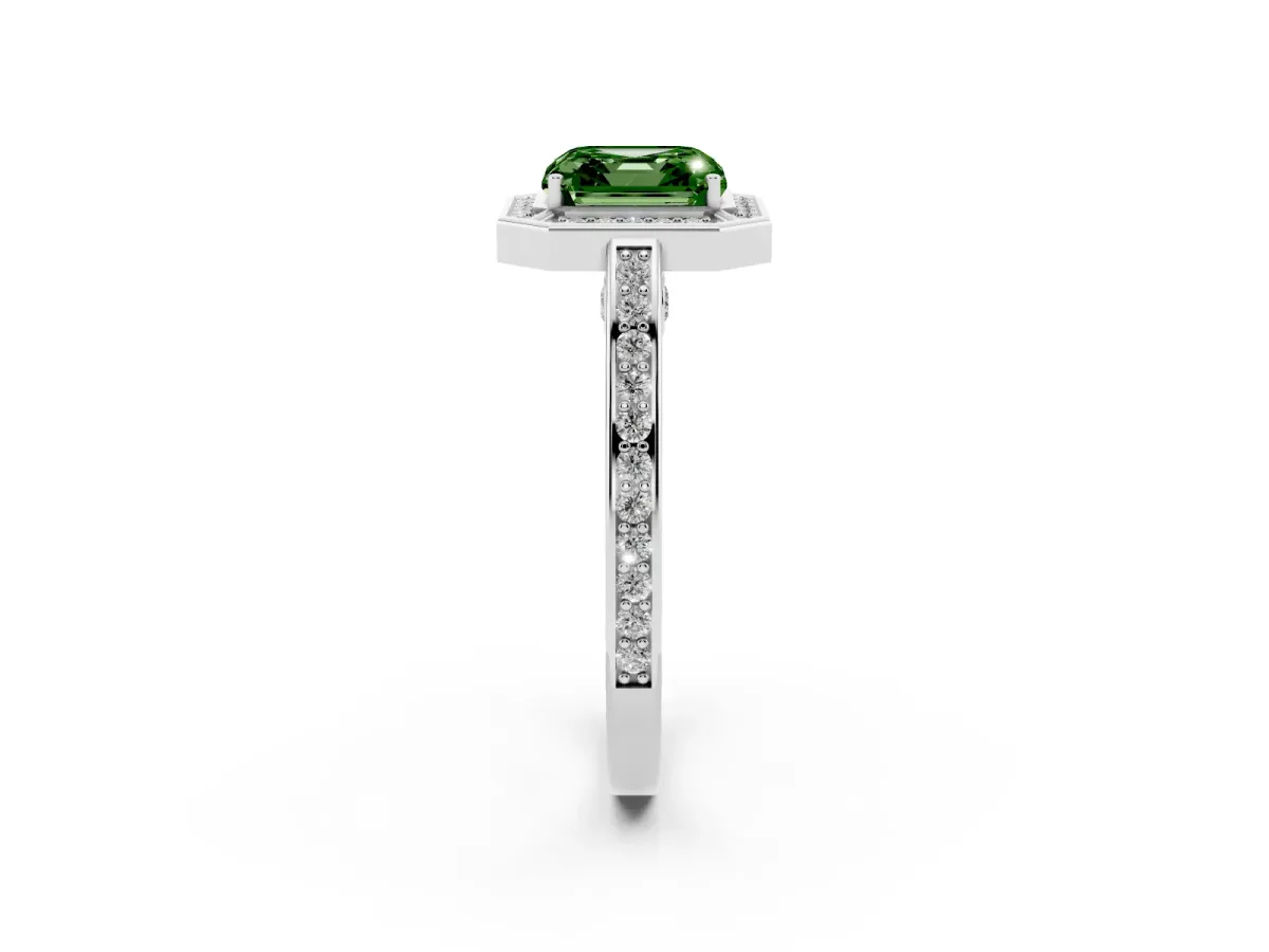 Fancy Green Asscher Cut Cut Halo Pave Split Shank Prong Setting Ring Silver