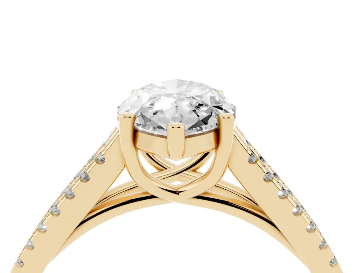 Marquise Cut Diamond Solitaire Engagement Ring with Split Shank Pavé Band Yellow gold