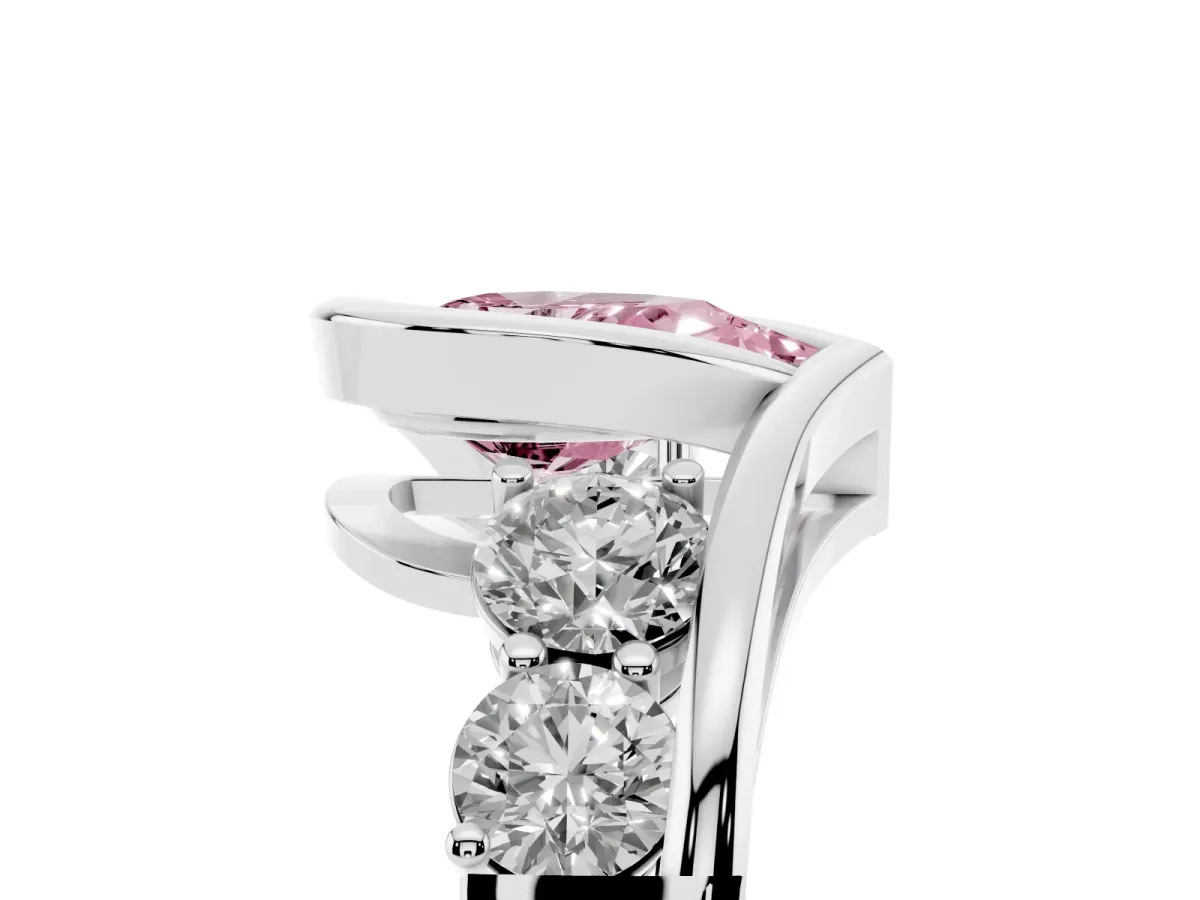 Fancy Pink Bezel Set Pear Cut Diamond Bypass Ring with Round Accents Platinum