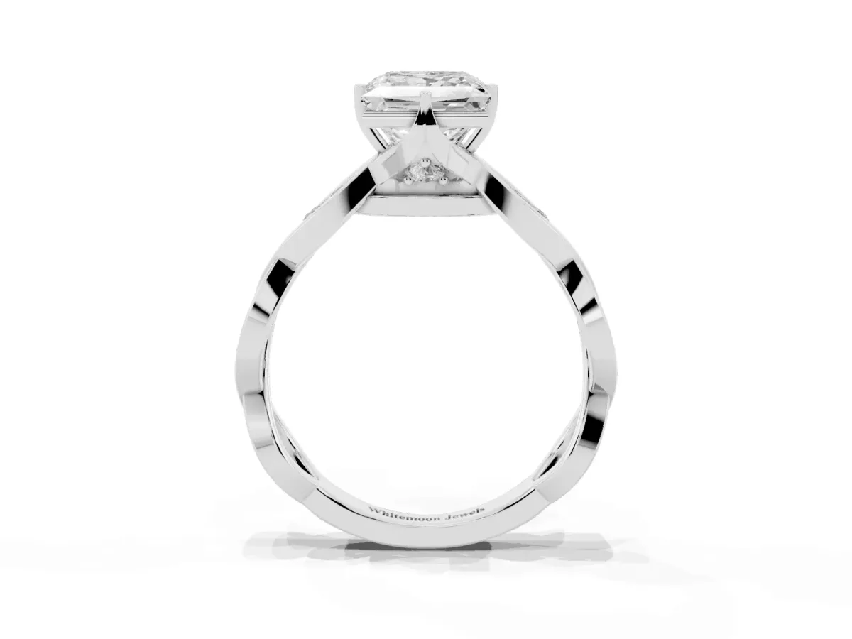 Princess Cut Solitaire Twist Band with Leaf Prong Setting White gold