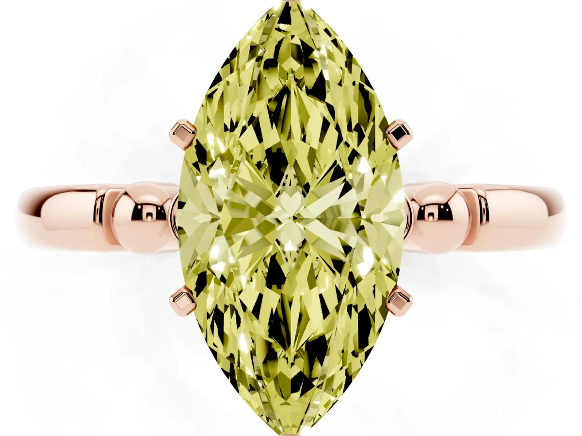 Fancy Yellow Marquise Cut Solitaire Beaded Band with Four-Prong Setting Rose gold