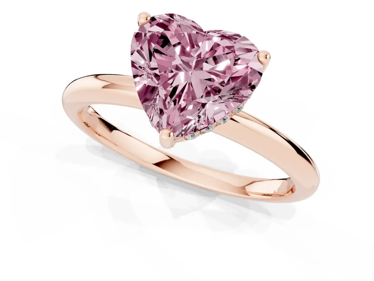 Fancy Pink Heart Cut Cut Solitaire Engagement Ring with Four-Prong Setting and Classic Band Rose gold
