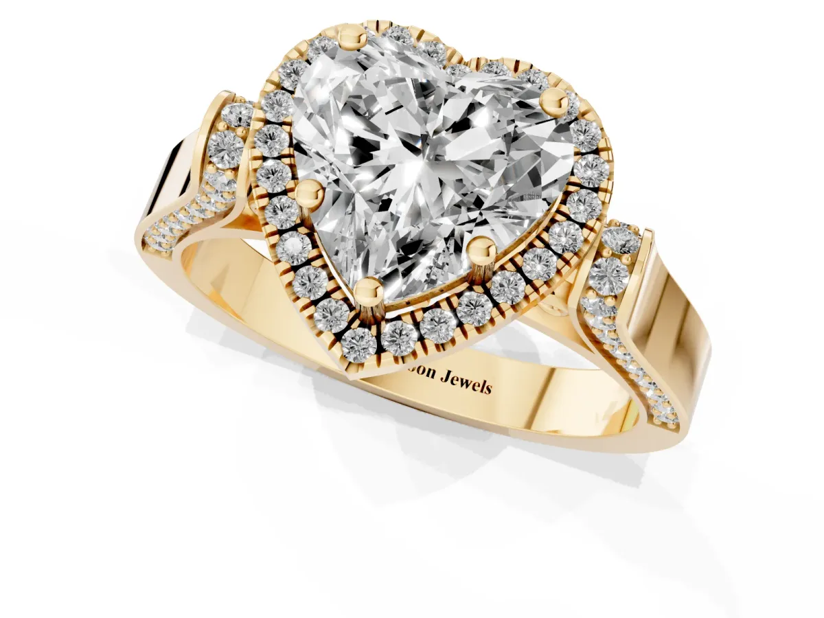 Heart Cut Halo Pave Split Shank Prong Setting Ring Yellow gold