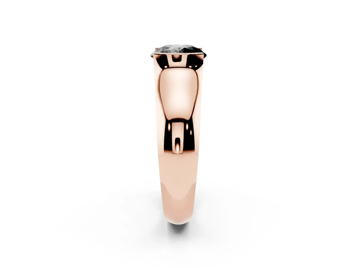 Fancy Black Round Cut Solitaire Bezel Set Diamond Ring with Wide Band Rose gold
