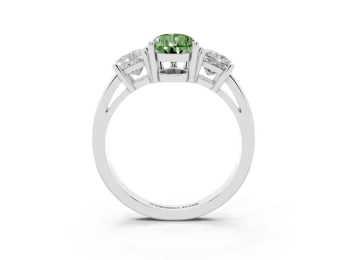 Fancy Green Three-Stone Pear Cut Cut Solitaire Ring with Prong Setting Silver