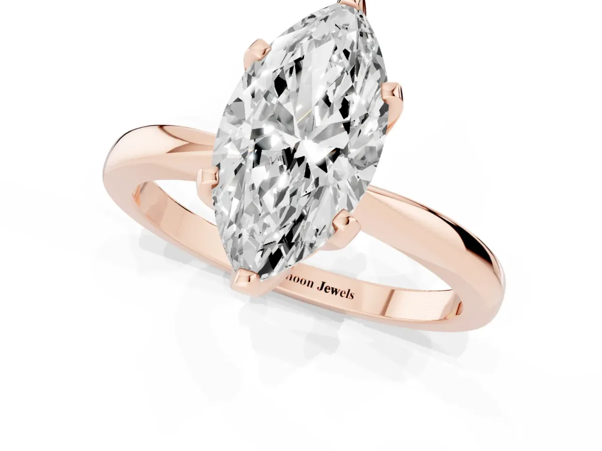 Marquise Cut Solitaire Engagement Ring with Six-Prong Setting and Tapered Band Rose gold