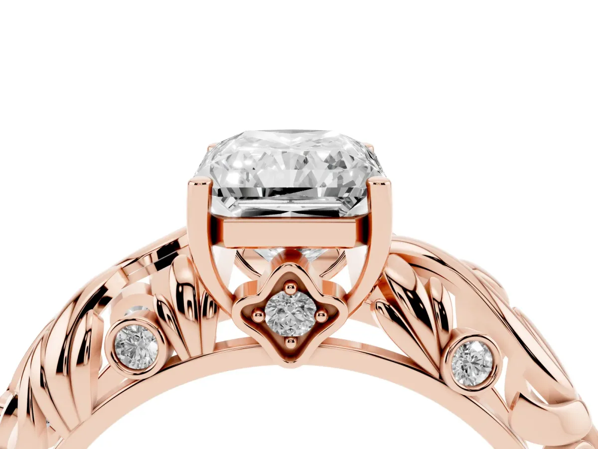 Radiant Cut Solitaire Diamond Leaf-Inspired Vine Band Ring with Prong Setting Rose gold