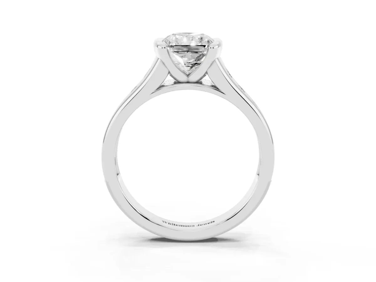Radiant Cut Solitaire Bezel-Set Diamond Ring with Channel-Set Band Platinum