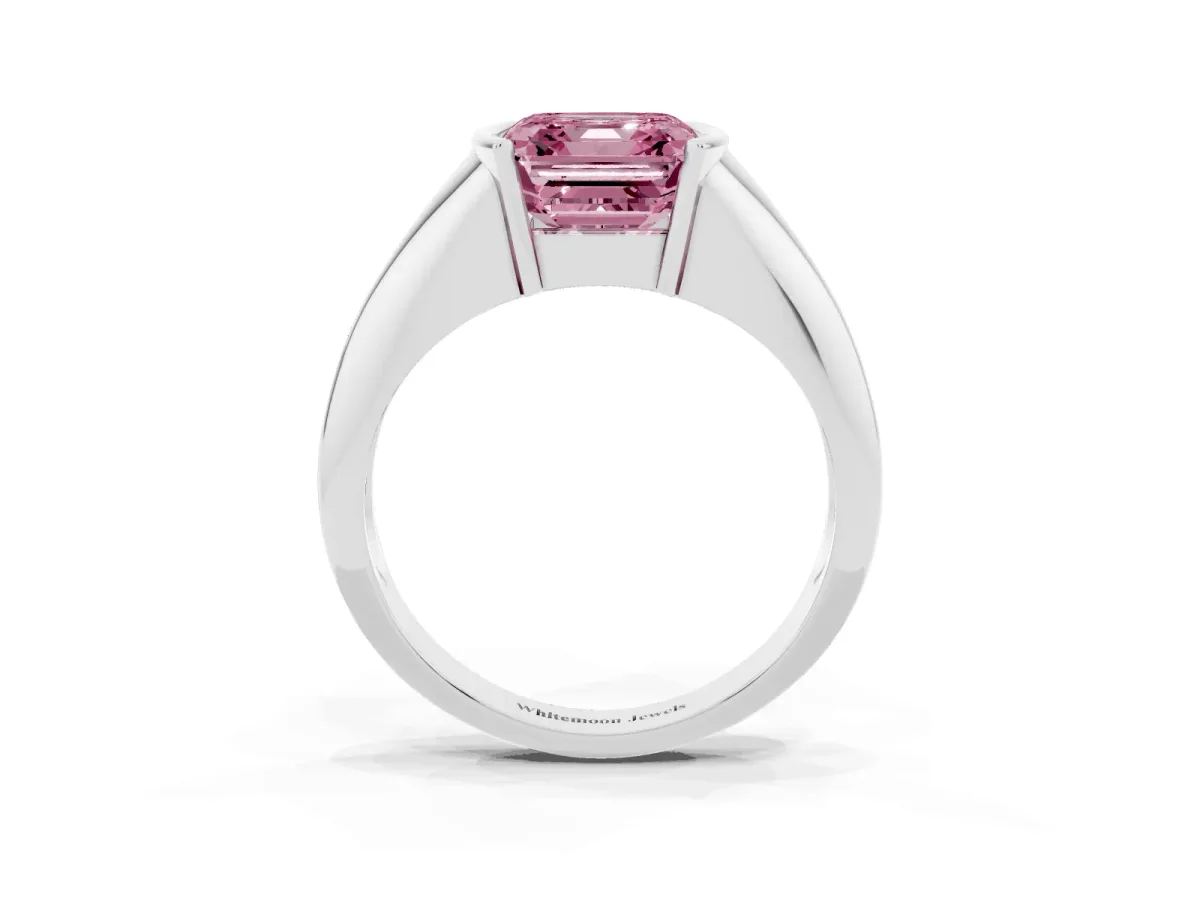 Fancy Pink Asscher Cut Solitaire Tension Set Diamond Ring Platinum