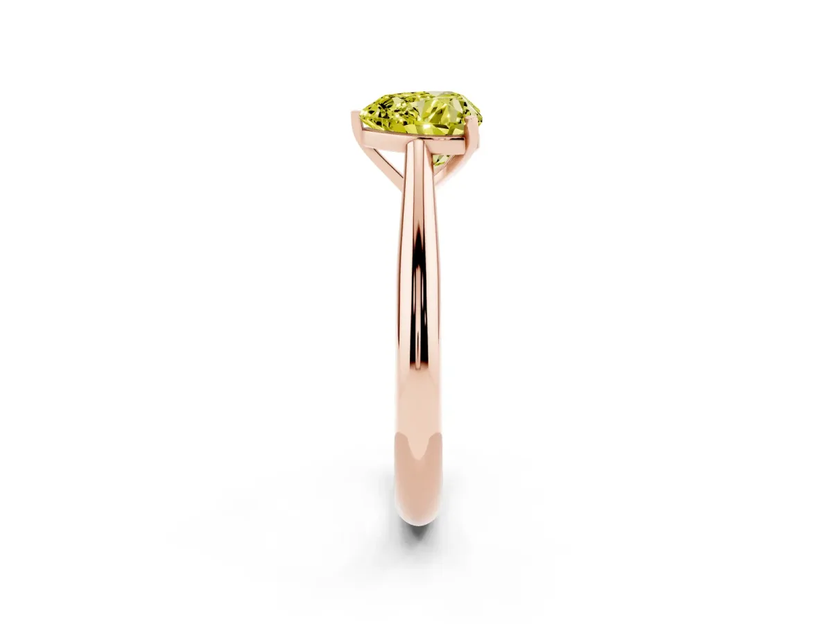 Fancy Yellow Heart Cut Diamond Solitaire Engagement Ring with Cathedral Setting and Four-Prong Mount Rose gold
