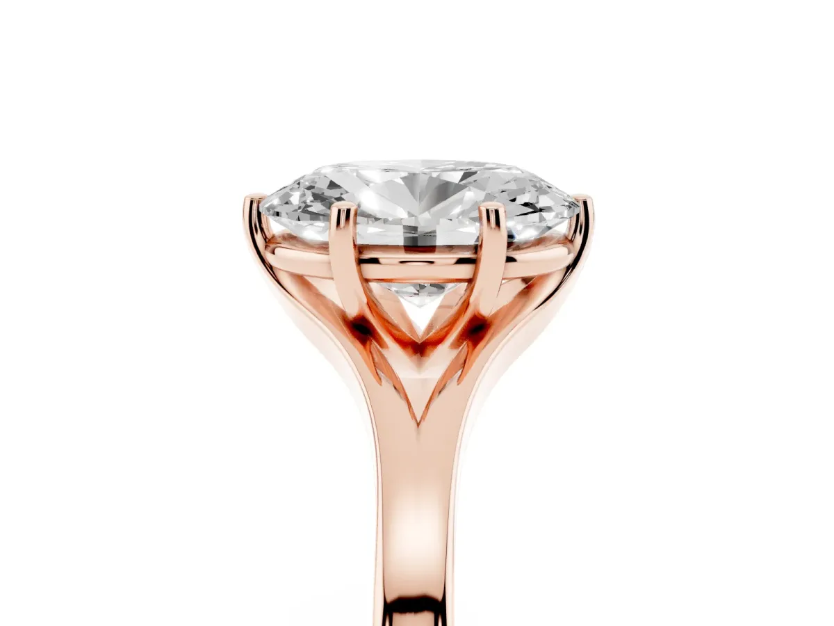 Oval Cut Solitaire Diamond Ring with Six-Prong Setting and Tapered Band Rose gold